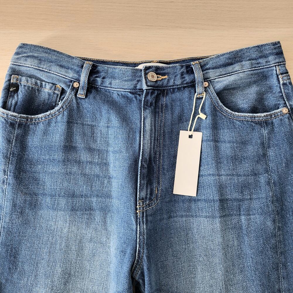Kancan Medora High Rise 90s Slit Raw Hem Straight Leg Jeans Medium Wash 13 30 - Picture 5 of 13